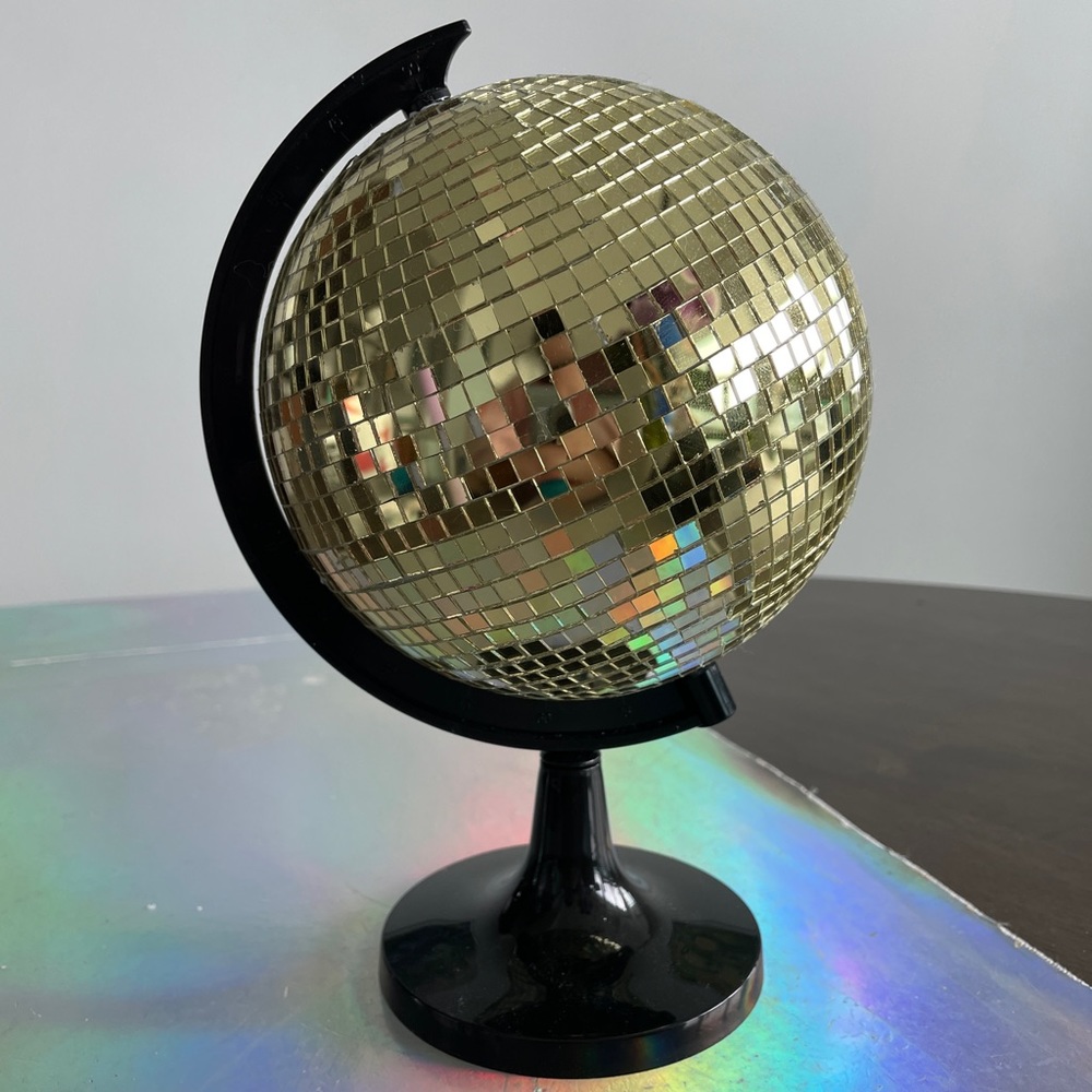 Hand Made Mirror Ball Gold Disco Globe on Rotating Stand ✨🪩